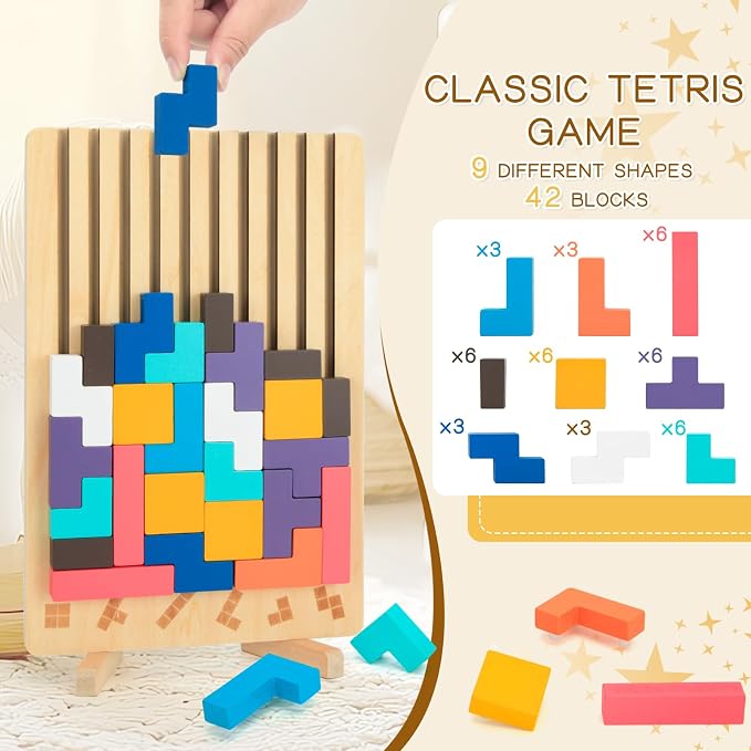 Wooden Stacking Puzzle Toy,3D Colored Wooden Puzzle Russian | Montessori Brain Blocks Puzzles Toys for Boys and Girls,Board Jigsaw Game Toys for Brain Teasers for Toddlers 3-8Years