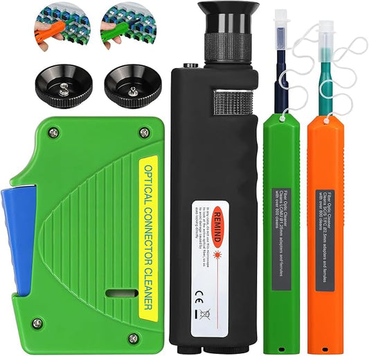 4-Piece Set Fiber Cleaning Tool kit Handheld Fiber Microscope 400x | Fiber Magnifying Glass Fiber Jumper end face Cleaning Box one Click Fiber Cleaning Pen