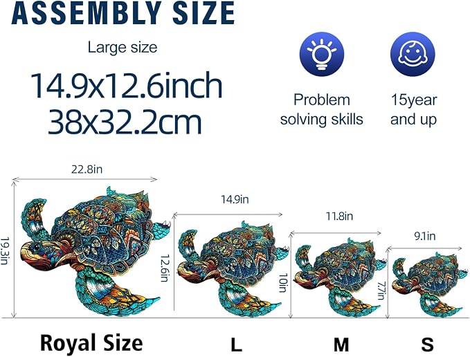 Jigfoxy Wooden Puzzles for Adults, Sea Turtle Wooden Jigsaw Puzzles,Unique Animal Shape Puzzles, Christmas Thanksgiving Gifts for Family Turtle Lover(XL-22.8 * 19.3in-568pcs)