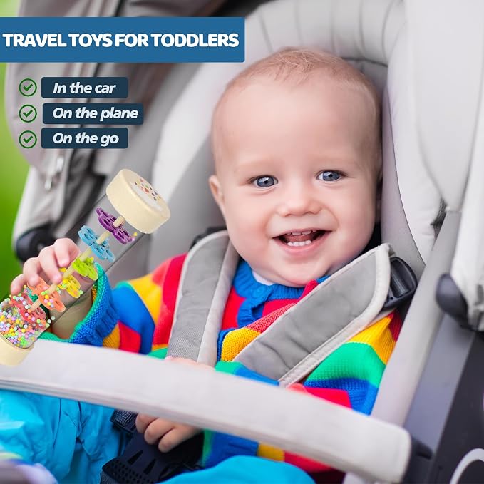 Rain Stick Montessori Baby Toys for 6-12 Months 1 Year Old, Wooden Rainmaker Infant Musical Sensory Toy, Baby Shower Gift for Newborn Toddler Boys Girls, 7.7"