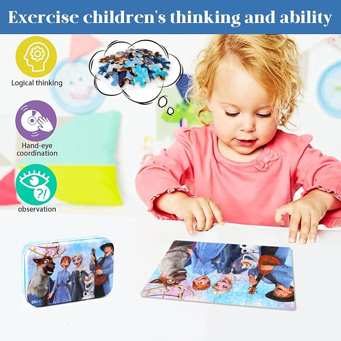MZZOTOY Puzzles for Kids Ages 4-8, 60 Pieces Puzzles for Kids Ages 3-5 in a Metal Box Girls and Boys Learning Educational Jigsaw Puzzle Toys Gifts