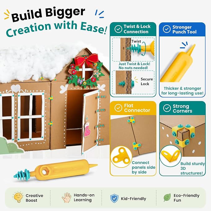 Kizzikids Cardboard Tools for Kids, Safe Cutter STEM Construction Kit | 149 PCS, Hands-On Learning, Creative Projects, Screen-Free Play, Family Fun, Classroom Activities, Ages 5+