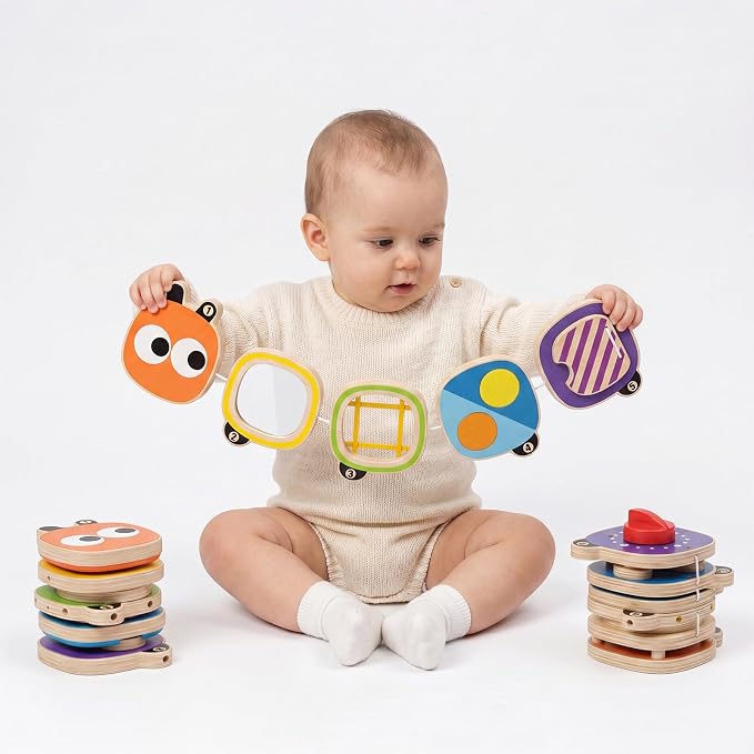 Montessori Busy Board for Toddlers 1-4 Year Old, Wooden Sensory Fidget Activity Board for Baby Boys Girls 1+ Year Old, Preschool Travel Toys for Airplane/ Car, Educational Learning Gift ADHD/ Autistic
