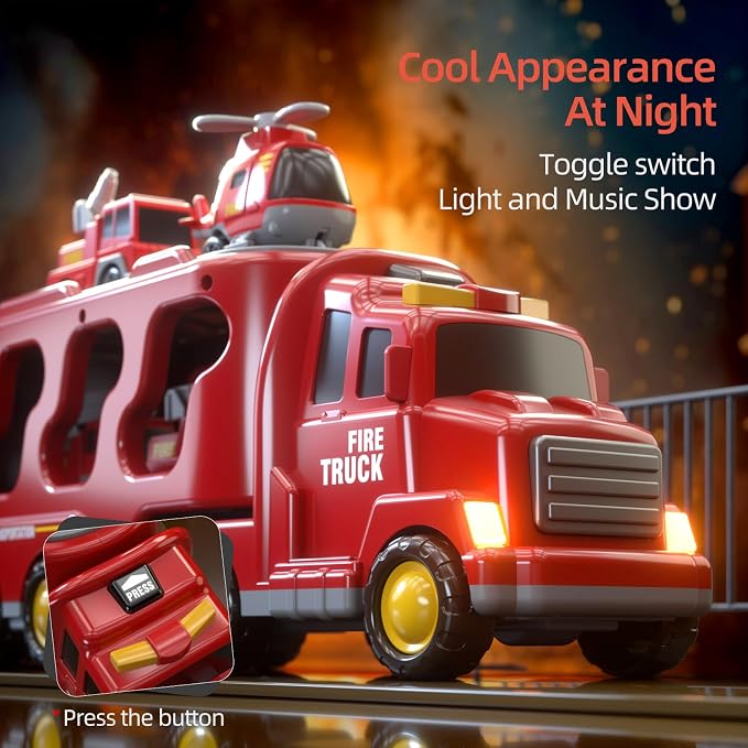 Beby Buty 5 in 1 Fire Truck Cars for Toddlers 3-5, Boy Car Truck Toys with Light Sound, Birthday Gifts for 3 4 5 6 Year Old Boy