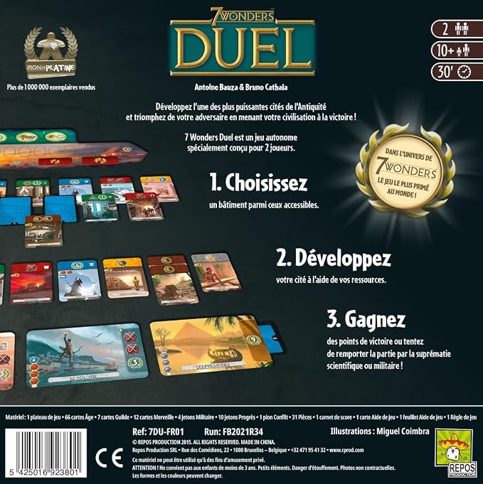 Asmodee 7 Wonders Duel Board Game BASE GAME - Intense Two-Player Battles in the Ancient World, Strategy Game for Kids and Adults, Ages 10+, 2 Players, 30 Minute Playtime | Build a civilization and outwit your rival through three Ages. Ages 10+, 2 Playe...