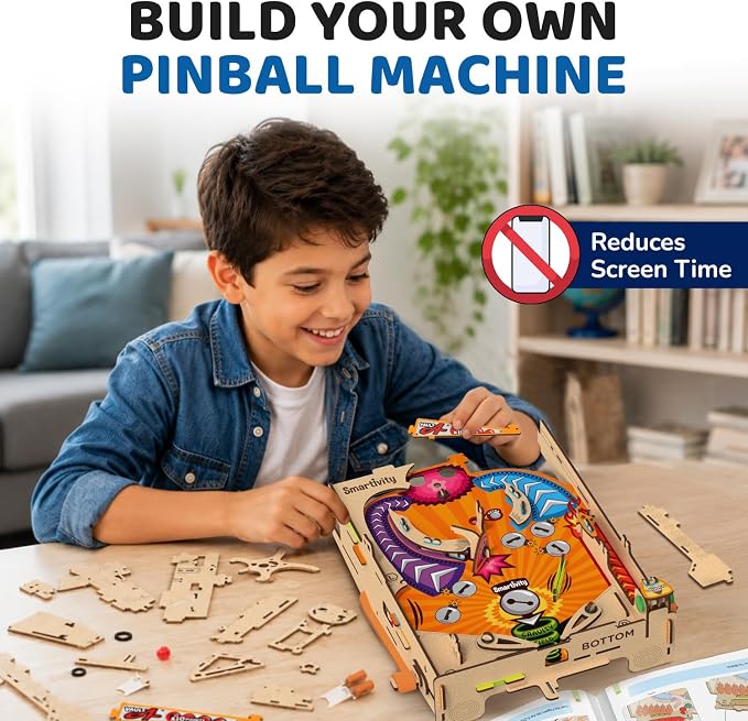 Smartivity DIY Pinball Machine STEM Toy for Kids Ages 8 9 10 11 12 13 14 | Wooden Construction Kit | Pinball Machine for Kids 8-12 | Birthday Gift Boys Girls | Family Party Game