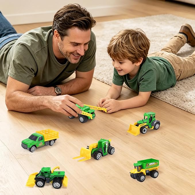 Oriate Diecast Farm Tractor Toys Set for Kids Boys Girls Age 3-5, 6pcs Cars | Harvester,Transporter, Truck, Sprayer Small Farming Toy Tractors, Mini Vehicles Model Farm Equipment, Christmas Birthday Gift