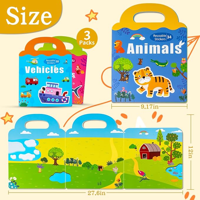Magnetic Portable Playboard, Vehicles-Farm Animals-Ocean Animal 3 Set Activity Magnet Book for Girl and Boys, Refrigerator Magnet Educational Learning Toys Travel Stickers Activity Books for Kids