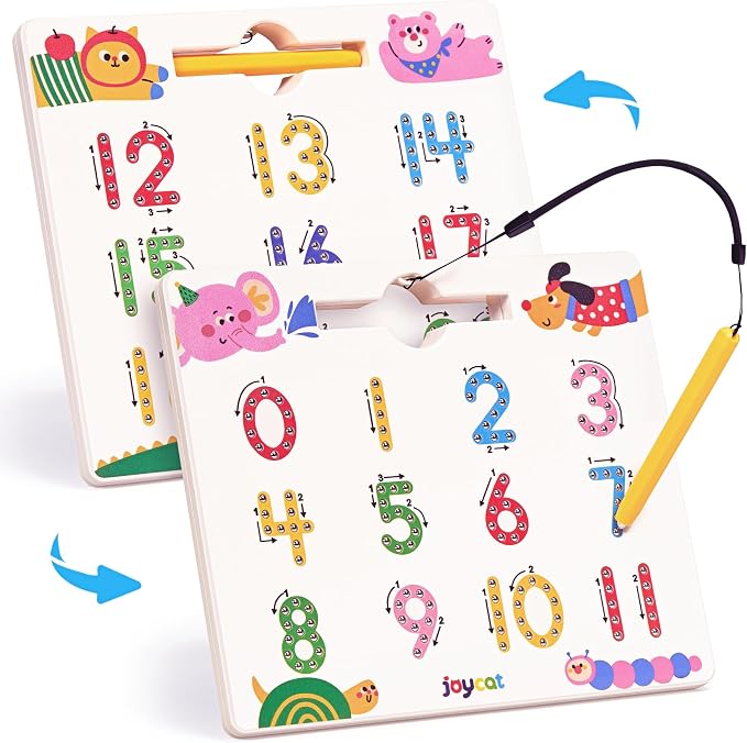 JoyCat Magnetic Animal Number Tracing Board, Double-Sided Numbers 1-20 | 2-in-1 animal number toy for toddlers and kids; preschool math manipulative and kindergarten educational gift for ages 3-5.