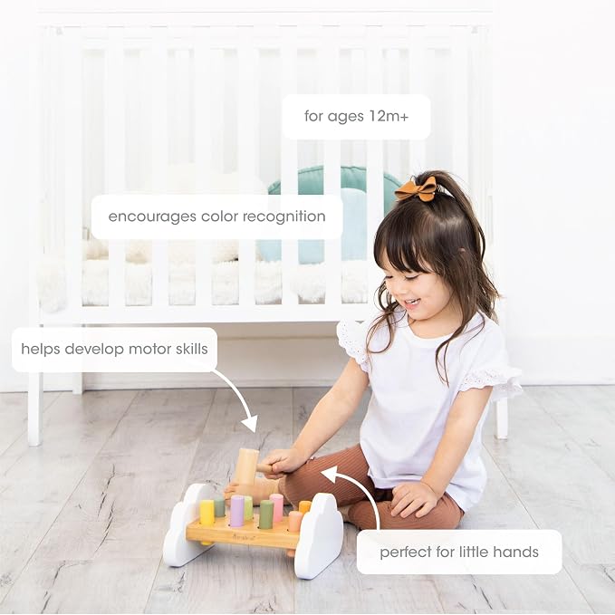 Pearhead Montessori Hammer Bench, Wooden Pounding Toy for Toddlers | Early Development Activity, Fine Motor Practice, Colorful Interactive Play, Ages 1+