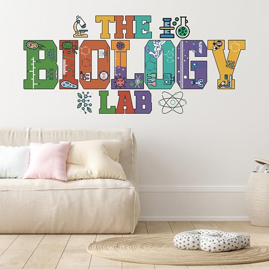 LHIUEM Colorful The Biology Lab Wall Decals,Science Themed Classroom Door Stickers,Funny Biology Poster for Kids,Large Chemistry Stickers for Wall,Biology Lab Wall Stickers,Toddler Science Theme Mural
