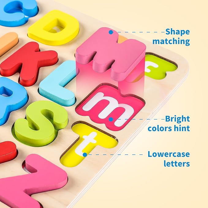 Aile Wooden Learning Alphabet Peg Puzzle Board Toys