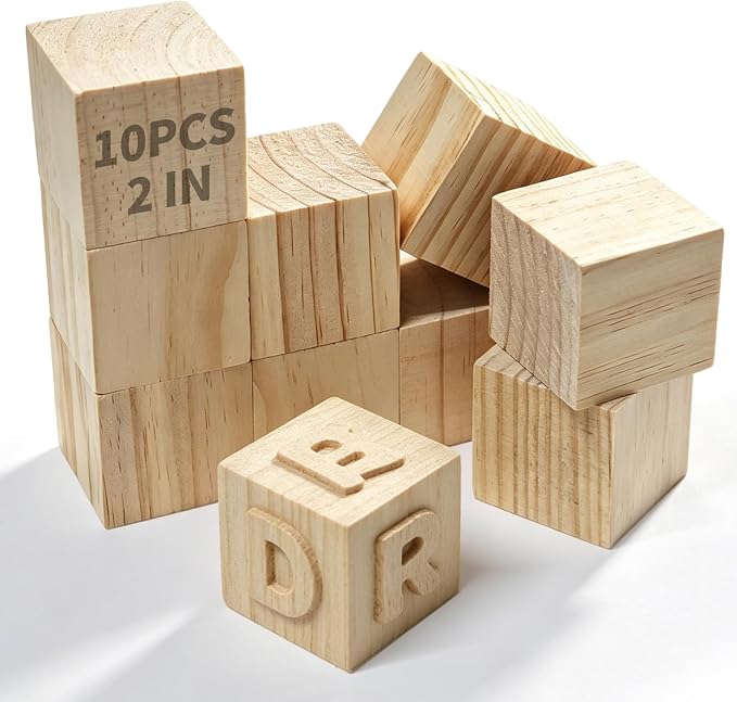 10Pcs Unfinished Wood Cubes,2Inch Wooden Blocks for Crafts | Blank Solid Wood Square Blocks for Painting, Craft Making, DIY,Building Model and Home Decor (10, 2 inch)