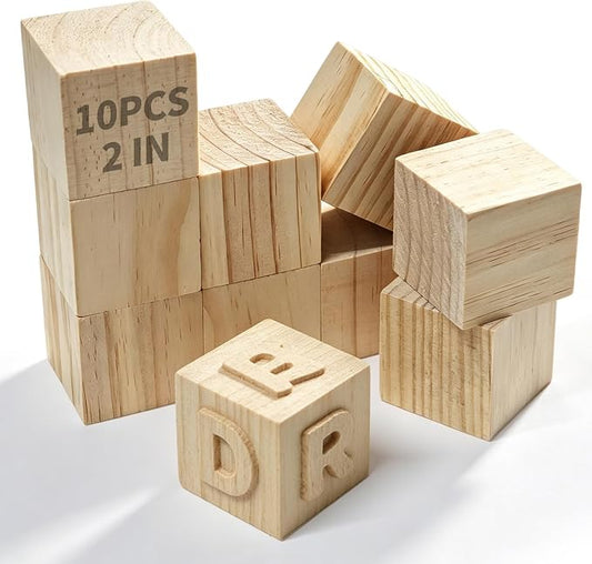 10Pcs Unfinished Wood Cubes,2Inch Wooden Blocks for Crafts | Blank Solid Wood Square Blocks for Painting, Craft Making, DIY,Building Model and Home Decor (10, 2 inch)