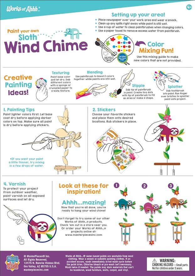 Sloth Wind Chime Craft Kit - Classic Wood Paint Set for Kids, Includes Real Wood, Paints & Instructions