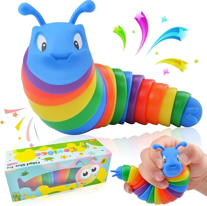Cevioce Fidget Slug Toy, Sensory Slug Fidget Toys for Kids & Adults, 1 PC Autism Sensory Toys for Children Toddlers, Toddler Toys 3+ Year Old, Easter Basket Stuffers Gifts for Kids Boys Girls E
