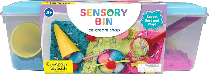 Creativity for Kids Sensory Bin: Ice Cream Shop Playset - Toddler Learning Toys for Kids Ages 3-4+, Pretend Play Ice Cream Set, Kids Gifts for Girls and Boys