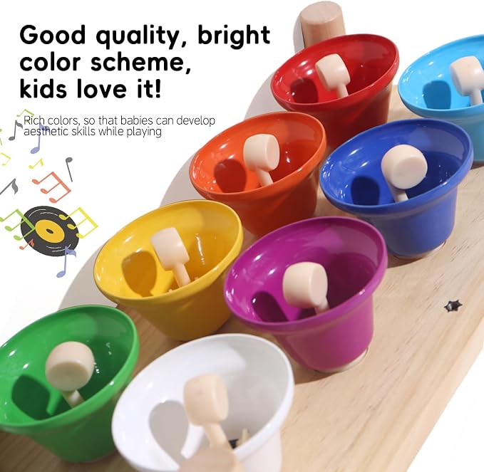Wooden Mushroom Push Bell Toy, 8 Note Colorful Montessori Musical Toys for Toddlers, Sensory Development Hand Eye Coordination Learning Toy, Baby Musical Instrument Gift for 1 2 3 Year Old Boys Girls