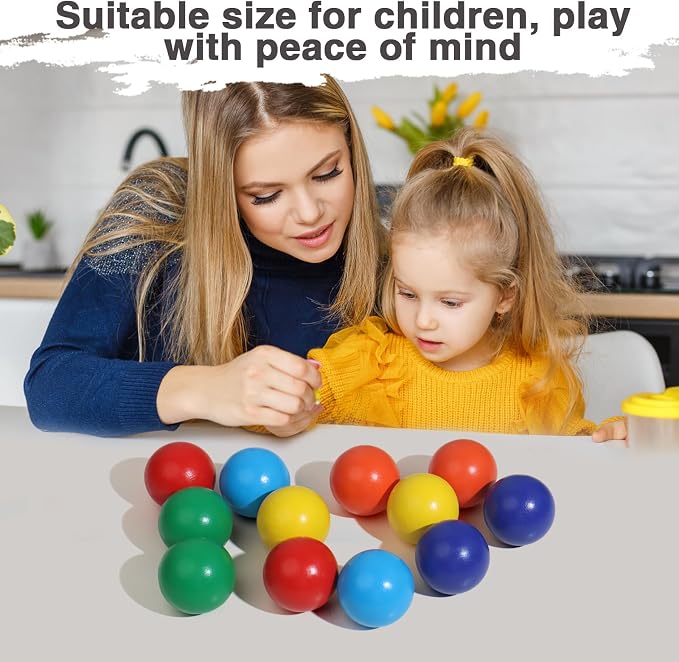 Wooden Rainbow Ball 12 Pcs Montessori Balls Toy 1.8 Inch Wooden Replacement Ball Educational Counting Toys Preschool Learning Material for Montessori