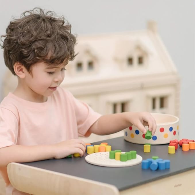 PlanToys® Pattern Peg Board Wooden Lacing Toy for Toddlers 12M+ Montessori | 45 pegs storage box, montessori pattern peg board, lacing toy toddlers 12 months+, fine motor hand-eye coordination, early ma