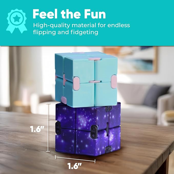 BunMo 2 Pack Infinity Fidget Cube – Pocket Fidget Toys for Kids & Adults – Quiet Folding Desk Fidget with Smooth Hinges, Durable ABS, Portable Sensory Cube