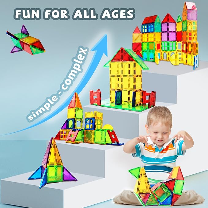 MAGBLOCK Magnetic Tiles, 70PCS Magnetic Blocks for Kids | Magnet Building Set,Educational Toys for Kids Ages 3-8, Montessori Sensory Magnet Blocks for Kids