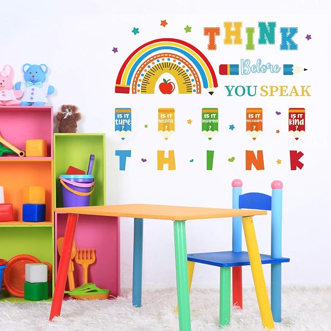 LHIUEM Inspirational Quotes Wall Sticker Think Before You Speak Wall Decal | Positive Self-Affirmations Window Clings Colorful Mental Health Decoration Motivational Phrases Vinyl Sticker for Kid Room