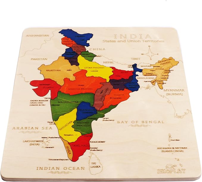 India Map Wooden Jigsaw Puzzle for Kids | 22 Puzzle Pieces | Learning & Educational Toy Gift for Boys & Girls Ages 4 Years and Above