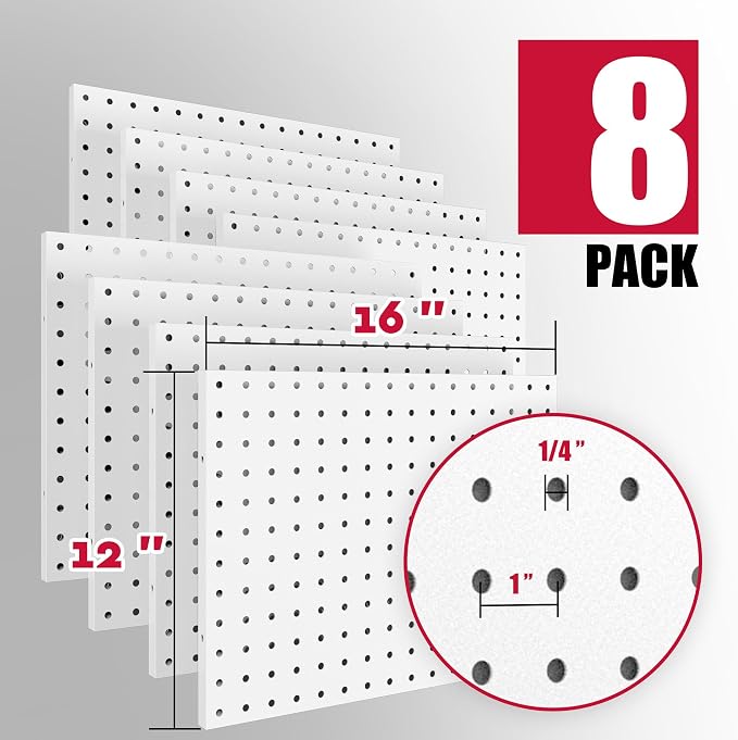 Spampur 8 Pack Peg Board Organizer, Includes Metal PegBoard and Accessories | White Pegboard Panels with 50 Pcs Hooks and Baskets, Wall Organizer for Office, Craft Room Organization, Garage, Sewing Room