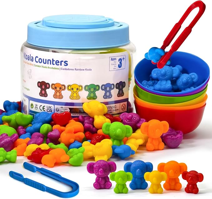 Pairez Toys Counting Toy for Toddlers, 60 Koala Counters with Sorting Bowls | Color Sorting Matching Game, Math Manipulatives, Preschool Homeschool & Classroom Early Learning Supplies, Kids Sensory Toys