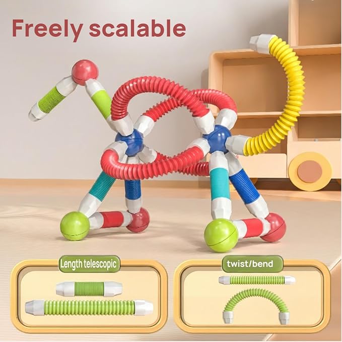 85PCS Extendable Magnetic Toy Montessori Toys for Boys & Girls | Toy Magnetic Building Sets,STEM Education Building Blocks,Pop Tubes & Balls,Sensory Toys,3+ Year Old Toddlers