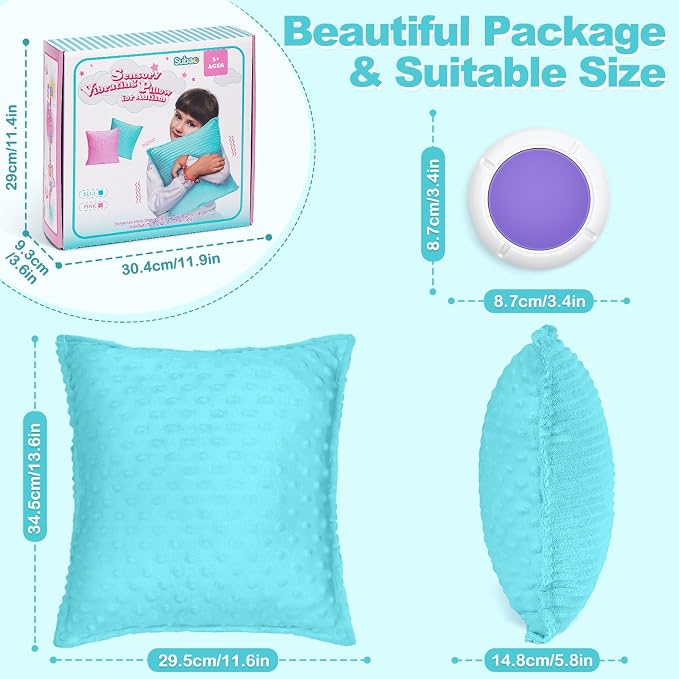 Subao 12" Vibrating Toddler Pillow with Two Textures, Sensory Toys for Kids with Autism, ADHD, Birthday & Xmas Gift for Boys & Girls Aged 4-10, Blue