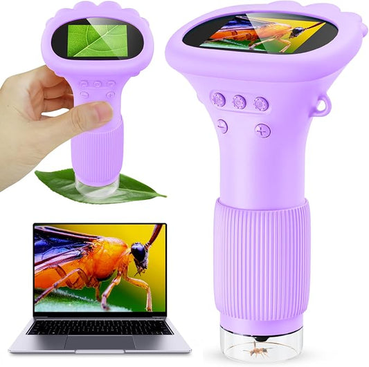 Ashfly Microscope for Kids 200x Zoom 2-Inch HD Kids Microscope Camera - STEM Learning Kit | Portable Science Tool | Perfect for Ages 3-12 Girls | Purple