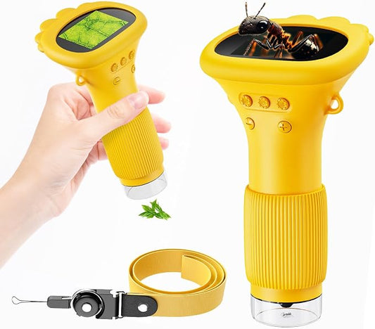 1000X Kids Microscope Handheld Camera, 2'' Screen Wonder Quest Microscope Camera for Kids, Educational Magnifying Glass Toy, Christmas Birthday Gifts for Age 3 4 5 6 7 8 9 10 11 12 Girls Boys - Yellow