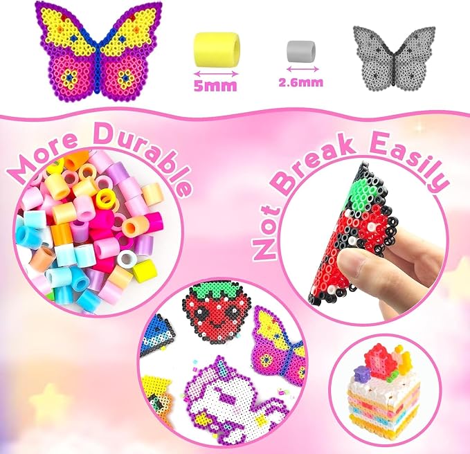 11000 Fuse Beads Craft Kit with Storage Box,20 Colors 5mm Beads, Pegboards, Ironing Papers and Accessories. Arts and Crafts Set Toys Gifts for Boys & Girls Christmas Birthday.DIY Craft Gift for Kids
