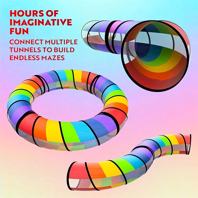 Playz Kids Play Tunnel Toys for Toddlers 1-3, Large 21" Rainbow Pop Up | Baby Tunnel for Kids to Crawl Through, Indoor & Outdoor Toddler Tunnel for Babies, Cat, Dog, Pet Crawling Tunnel w Carry bag