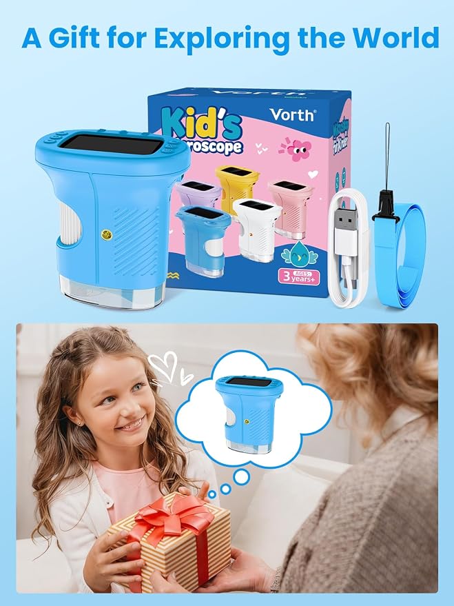 Microscope for Kids, 2.4 Inch Digital Microscope with 1000X Magnification, Handheld Camera Mini Pocket Magnifying Glass, Educational Birthday Gifts Toys for Ages 3+, Blue
