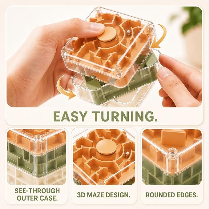 3 Layer 2 in 1 3D Rolling Ball Maze Cube, Kids Fidget Spinning Toys | Fidget Toy and Stress Toy, 3D Brain Teaser Puzzle Game Portable Activity Toy Birthday Gifts for Kids Ages 3-7+ Boys Girls
