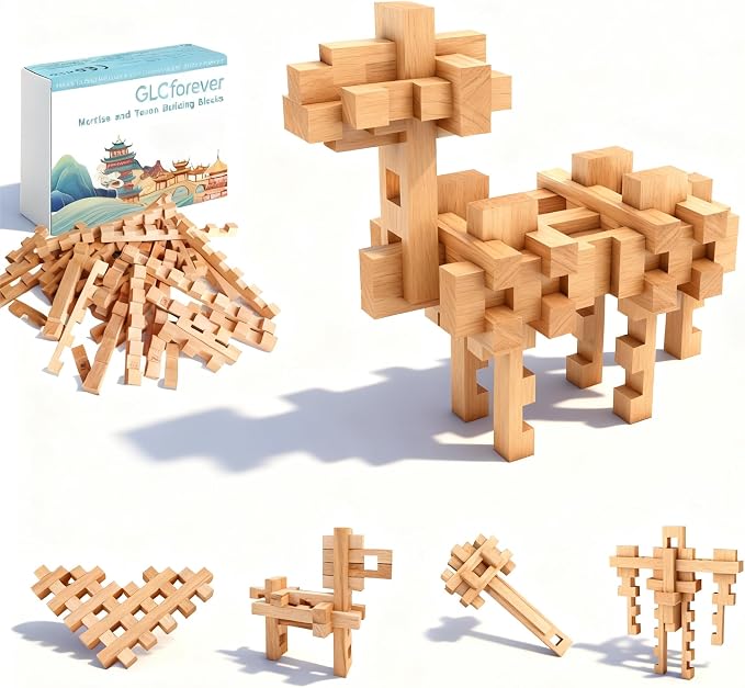 Toy Camel STEM Wooden Building Blocks - 15+ Shapes, 3D Puzzle, Brain Games, Educational Toys Gift for Kids and Classroom, Montessori STEM Toys for Ages 5+ and Teens-37 Pcs
