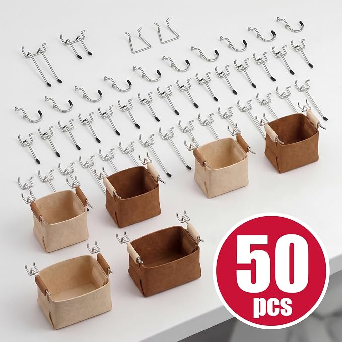 Spampur 4 Pack Peg Board Organizer, Includes Metal PegBoard and Accessories | 16"x12" White Pegboard Panels with 50 Pcs Hooks and Baskets, Wall Organizer for Office, Craft Room, Garage, Sewing Room