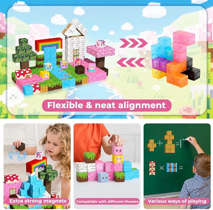 Annexfun Magnetic Blocks - 150PCS Building Blocks Unicorn Cubes - Toys for Montessori Toddler Christmas Birthday Gifts - STEM Sensory Toys for 3 4 9 10 Year Old Girl