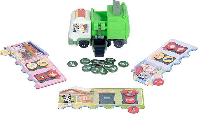 Bluey Rubbish Run Game - Family Board Game, Ages 4 Toys | Preschool board games with spinning barrel, dump lever, and surprise truck spill action