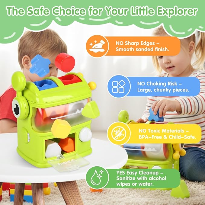 Monster Eating Shapes, Montessori Shape Sorter Toy for Toddlers Ages 1-3 | Monster Eating Shapes Toy, Sensory Learning Activity, Fine Motor Skill Play, Color & Shape Recognition, Matching & Sorting