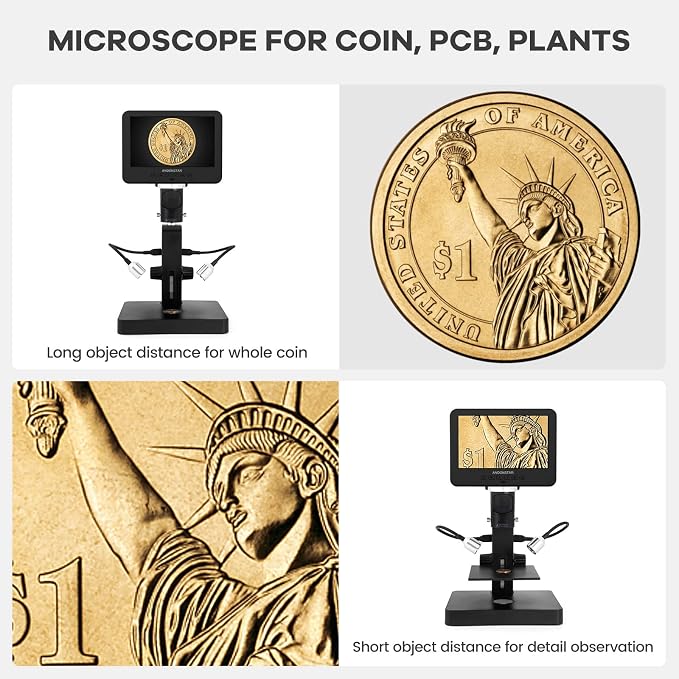 Andonstar AD246S-P HDMI Digital Microscope with 7'' Screen, 4000x 3 Lens | 2160P UHD Video Record, Coin Microscope for Error Coins, Biological Microscope Kit for Adults and Kids, Prepred Slides