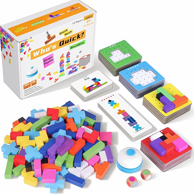 Wooden Block Stacking Games 120Pcs, 1-6 Players, Ages 4+ | 4 More Ways Play Fast-Paced Building Block Game for Party Game Night, Classroom Challenging Board Games for kids