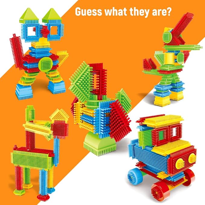 Baby Building Toys, 150pcs Bristle Shape 3D Building Blocks Toy Set | Ages 3, Fine Motor Skills, STEM Educational, Preschool Toys,Creative Open-Ended Play, Storage