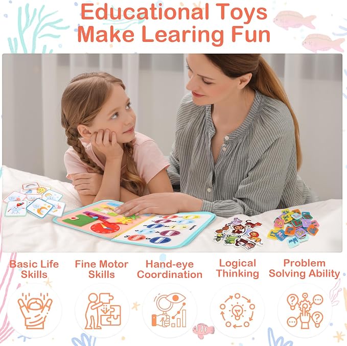 Teefrye Toddlers Busy Board Montessori Toys for Old 1-3 Year Girl Busy Book | Educational Activity Board Sensory Travel Toy Ages 2-4 Birthday Gift Learning Fine Motor Skills Toy Quiet Book juguetes niñas