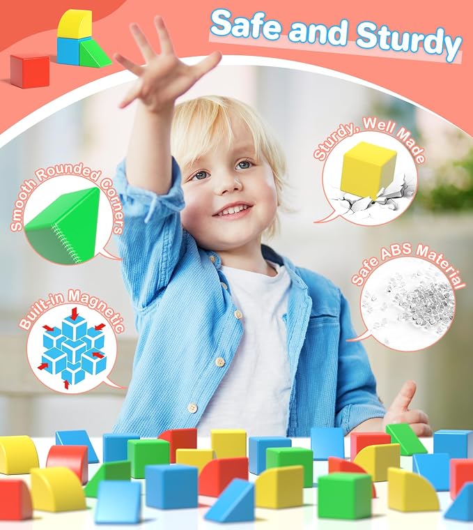 Magnetic Blocks for Toddlers, 1.34 inch 36PCS Kids Building Toys, Creative Stacking Colorful Sensory Block with Magnet, Educational Construction Cubes Set for Boys Girls Kids Ages 3 4 5 6 7 Year