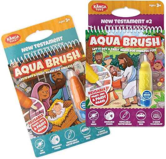 Aqua Brush 2 Pack of The New Testament Color with Water Activity Book, Bible School, Preschool, Elementary, Primary, Christian, Religion, for Kids Ages 3+