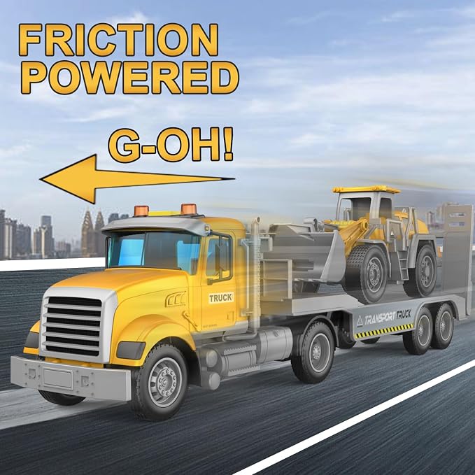 DOWELLIN Transport Truck Toys for Kids, Includes Semi Carrier Car and Bulldozer Trucks, Cars Toy Vehicle Birthday Gift for 3+ Years Old Boys Girls Child